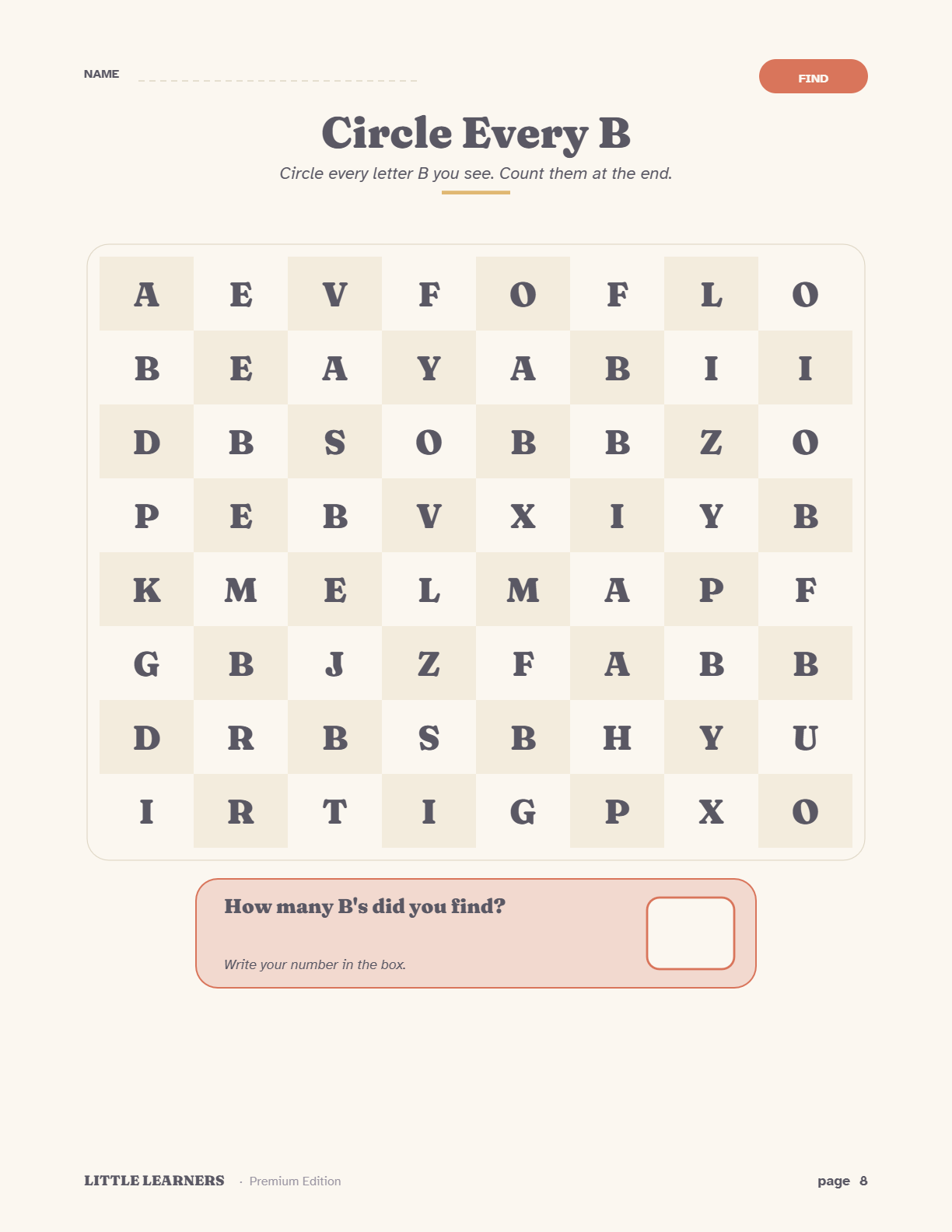 Sample page from Kindertally pack — number activity